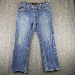 Ariat FR M4 Relaxed Boot Jeans Mens 36x32 Blue Bootcut Denim Distressed